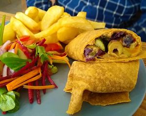 Med Veg wrap at Vegan All Sorts in Saltaire