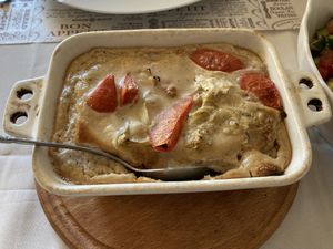 Siniya (based on red lentils with veggies in tahini) at El Galil in Amirim