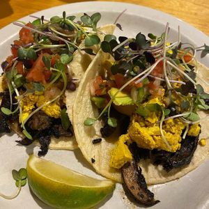 MUSHROOM ‘BACON’ & TOFU BREAKFAST TACOS  at The Nova Cafe in Bozeman