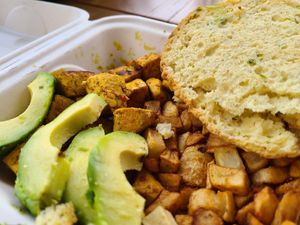 Tofu with hash browns and biscuits at The Nova Cafe in Bozeman
