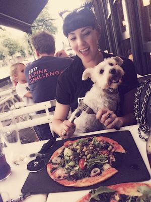 Outside seating and great vegan options.  Dogs are welcome outside only :) at Pizza Express in South East London