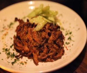 Cornmeal and herb dusted spicy oyster mushrooms (made vegan)- photo by MR MEANER at Elf Cafe in Los Angeles