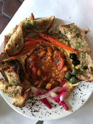 Tahini and Fava Bean Bread Plate at Elf Cafe in Los Angeles
