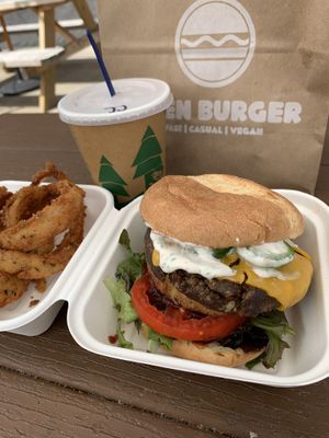 Bbq western onion rings and shake at E Burger in Columbus