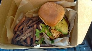 "Classic" tender burger without the mustard or mayo. at E Burger in Columbus