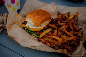Double burger at Eden Burger at E Burger in Columbus