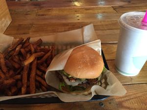 California Burger and fries at E Burger in Columbus
