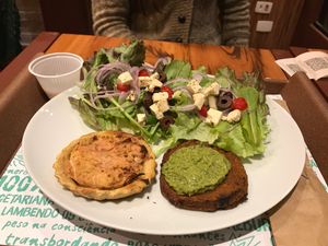 Burger, salad and pie. at Hareburger in Sao Paulo