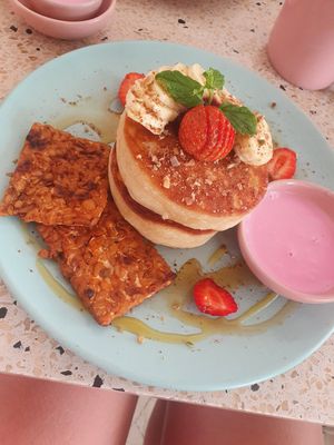 Pancakes with smokey tempeh added at Kynd Community - Seminyak in Seminyak