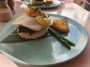 Breakfast muffin - vegan fried egg added at Kynd Community - Seminyak in Seminyak