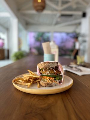 Burger (gluten free) with small fries  at Kynd Community - Seminyak in Seminyak