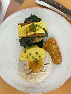 'Egg' benedict.  Really inventive to be able to recreate this 'egg'.  Hats off to the chef! at Kynd Community - Seminyak in Seminyak
