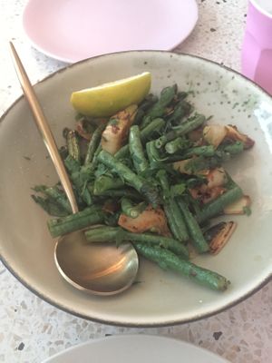 starter - green beans and artichoke with garlic  at Kynd Community - Seminyak in Seminyak