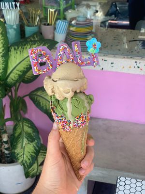 cold brew coffee & matcha (gluten-free cone) at Kynd Community - Seminyak in Seminyak