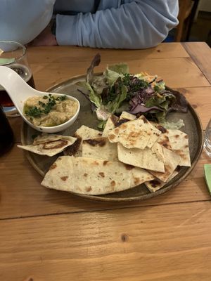 Hummus and bread chips   at La Cour des Anges in Colmar