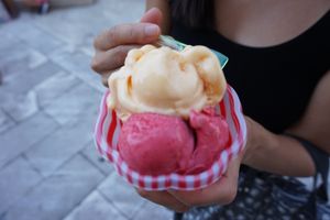 Peach and raspberry  at Gelato Bar Bella in Trogir