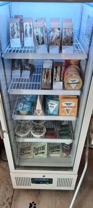 Cheese fridge at Curious Cat Coffee Shop in New Pitsligo