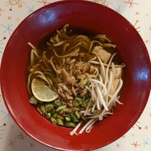 Soba Noodle Bowl with vegetarian pho and diced tofu at Canyon Lodge Eatery in Yellowstone National Park