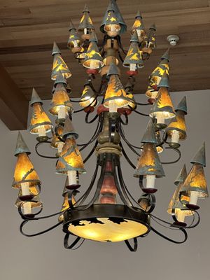 Beautiful chandeliers  at Obsidian Dining Room @ Old Faithful Snow Lodge in Yellowstone National Park