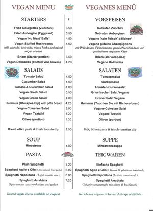 This is the updated Vegan Menu for 2022 at Sagittarius Restaurant in Kos