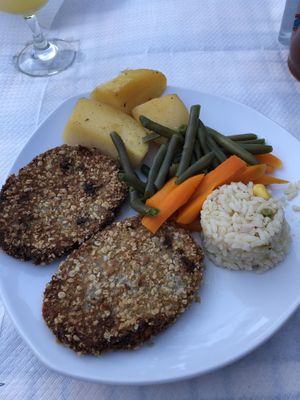 Vegan schnitzel  at Sagittarius Restaurant in Kos