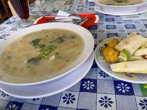 Soup of the day and a salad buffett  at Comedor Vegetariano in Cusco