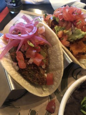 Avocado tacos sans dairy - delicious ! at All Mex'D Up Taco Shop in Port Alberni