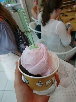 Rose, lemon and dark chocolate! at E Cosi Gelateria in Paphos