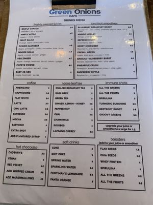 Menu 1  at Green Onions Cafe in West Kirby