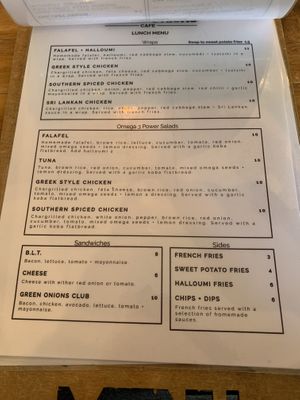 Menu 3  at Green Onions Cafe in West Kirby