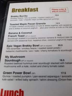 Main menu at Buddha Bowl Cafe in Newtown