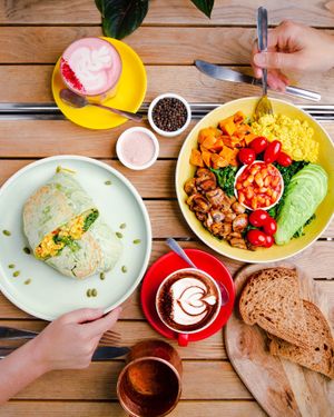 Brekky Burrito and Epic Brekky Bowl at Buddha Bowl Cafe in Newtown