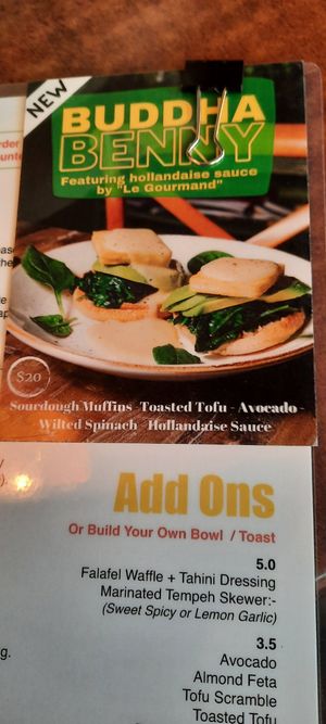 Special benny at Buddha Bowl Cafe in Newtown