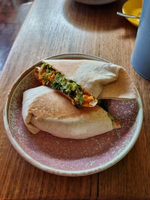 Brekky burrito at Buddha Bowl Cafe in Newtown
