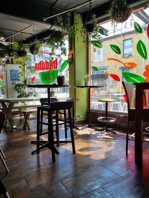 Cafe interior at Buddha Bowl Cafe in Newtown