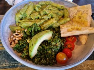 Pesto pasta at Buddha Bowl Cafe in Newtown