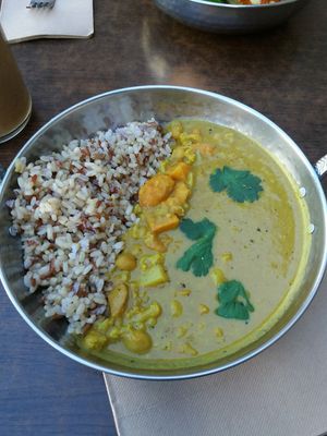 Curry brown rice at Buddha Bowl Cafe in Newtown
