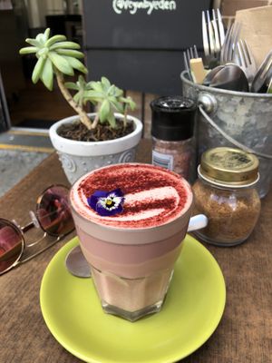 Beetroot latte at Buddha Bowl Cafe in Newtown