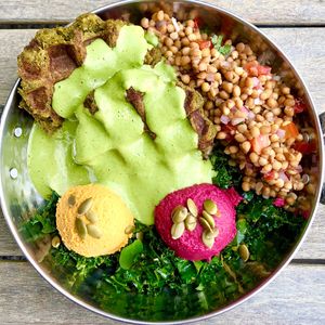 Bedouin Bowl (AKA Falafel Waffle Bowl) at Buddha Bowl Cafe in Newtown
