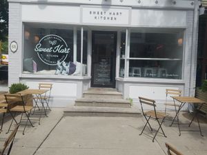 Store front with patio seating at Sweet Hart Kitchen in Toronto