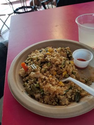 My hubby Quiona stir fry at EBN's Vegan Cuisine in Charlotte
