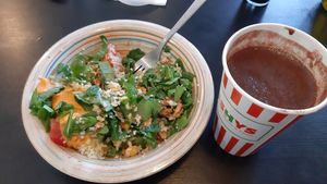 vegan cus-cus + rocket & chocko smoothie at Freshys in Skopje