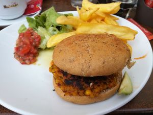 Vegan burger w/ fries. Really yummy! at Le Sarah B in Vannes