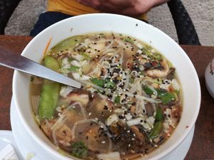 Vegan Asian soup w/ miso and tofu at Le Sarah B in Vannes