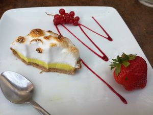 Inside of the vegan tarte au citron at Le Sarah B in Vannes