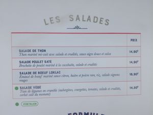 Menu summer 17 - salads with vegan option at Le Sarah B in Vannes