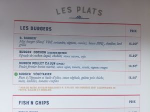 Menu summer 17 - burgers with vegan option at Le Sarah B in Vannes