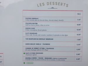 Menu summer 17 - desserts with two vegan options (last two). They forgot the green dot for the last one but it's vegan as well. at Le Sarah B in Vannes