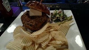 The One Up burger with vegan patty and vegan cheese (it's not Daiya!) at Twincade in Griffith