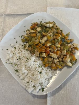 Vegan pan with tofu and basmati rice (padellata vegan)  at Pizzeria 4s in Cividale Del Friuli